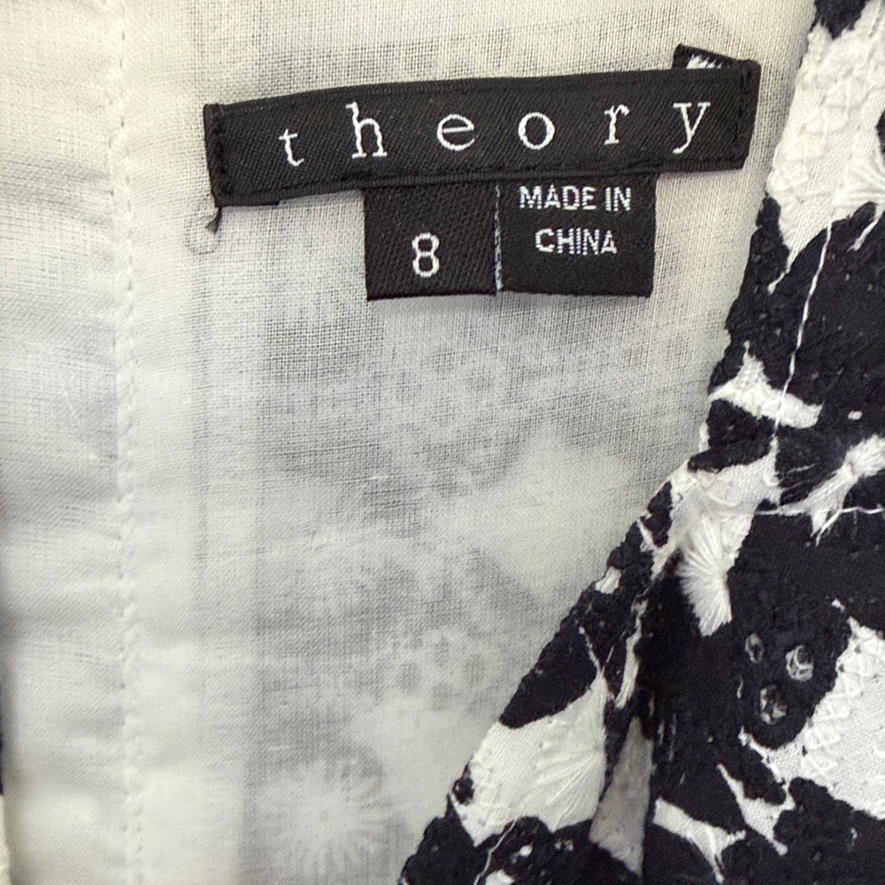 Theory Elexis Fit and Flare Navy and White Eyelet Dress with pockets - Picture 4 of 5